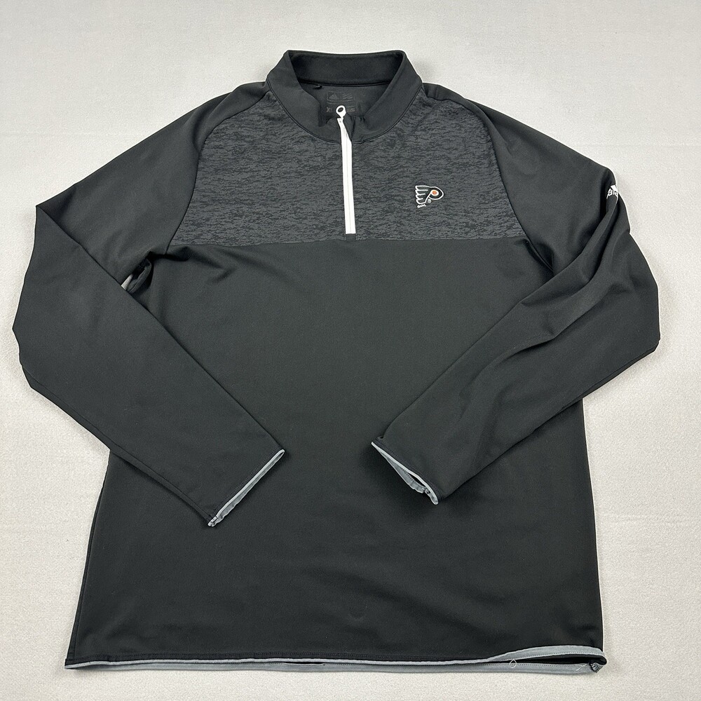 Philadelphia Flyers Sweater Men XL Gray Black Adidas 1/4 Zip NHL Hockey Pullover